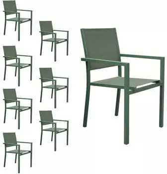 Happy Garden 8er Set Stapelstühle Aluminium & Textilene Salbeigrün (1250IV-8)