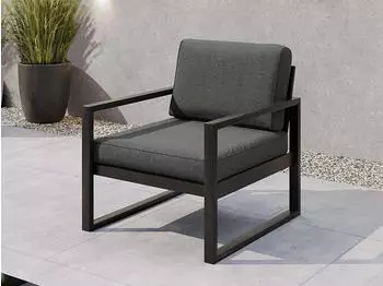 Beautysofa Stella Gartensessel wasserabweisend Metallrahmen, Dunkelgrau (Patio base 06)