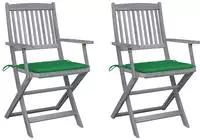 vidaXL Klappbare Gartenst&uuml;hle 2 Stk. mit Sitzkissen Massivholz Akazie