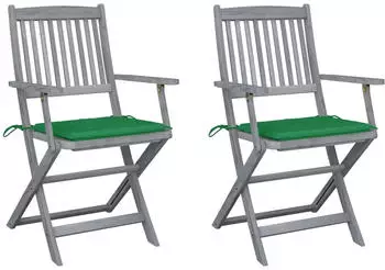 vidaXL Klappbare Gartenst&uuml;hle 2er-Set mit Sitzkissen, Akazienholz (3064487)