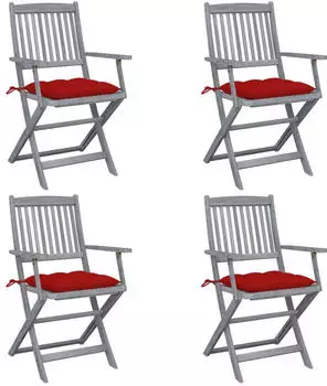vidaXL Klappbare Gartenst&uuml;hle 4er-Set mit Kissen Akazien-Massivholz (3064530)