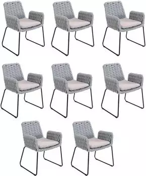 Home Deluxe Balero Gartenstuhl mit Armlehnen Seilgeflecht Hellgrau 8er-Set