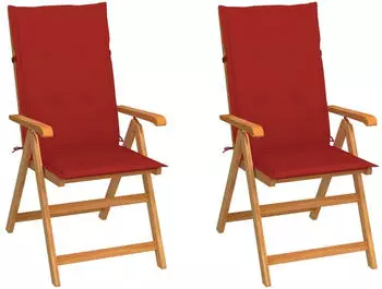 vidaXL Gartenst&uuml;hle 2er-Set Teak Massivholz rote Kissen (3062382)