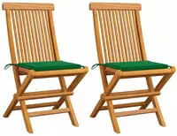 vidaXL Gartenst&uuml;hle mit Gr&uuml;nen Kissen 2 Stk. Massivholz Teak