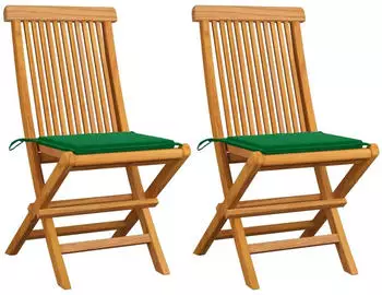 vidaXL Gartenst&uuml;hle Massivholz Teak gr&uuml;ne Kissen 2er-Set (3062465)