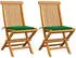 vidaXL Gartenstühle Massivholz Teak grüne Kissen 2er-Set (3062465)