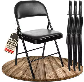 BigDean Klappstuhl 4er-Set gepolstert, Kunstleder, schwarz (1000666)