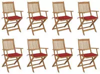 vidaXL Klappbare Gartenst&uuml;hle mit Kissen 8 Stk. Massivholz Akazie