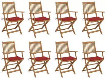 vidaXL Klappbare Gartenst&uuml;hle mit Kissen 8 Stk. Akazienholz (3075091)