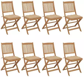 vidaXL Klappbare Gartenst&uuml;hle 8er-Set mit Kissen Akazien-Massivholz (3075039)