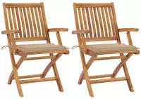 vidaXL Gartenst&uuml;hle 2 Stk. mit Beige Kissen Teak Massivholz