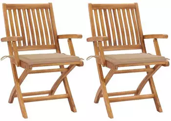 vidaXL Gartenst&uuml;hle 2 Stk. Teak Massivholz beige Kissen (3062409)