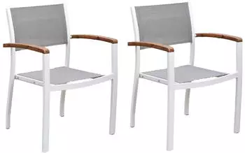 Gardenson Naxos Stapelsessel 2er Set Alu extil Akazie
