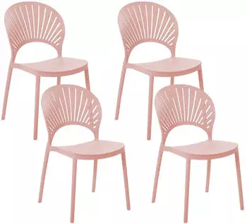 Beliani Esszimmerst&uuml;hle Kunststoff rosa 4er Set f&uuml;r den Innen- und Au&szlig;enbereich Ostia