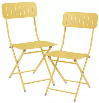 en.casa Gartenklappstuhl-Set Gelb Metall 2-Sitzer 42x84.5x50 cm