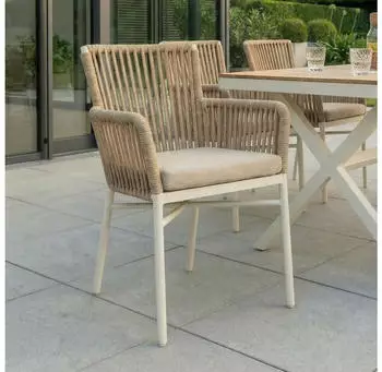 Idimex AFUERA (6 St) Terassenst&uuml;hle mit Rope und Kissen Wei&szlig;/Beige
