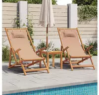 vidaXL Strandst&uuml;hle 2 Stk. Klappbar Taupe Stoff und Massivholz