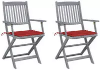 vidaXL Klappbare Gartenst&uuml;hle 2 Stk. mit Sitzkissen Massivholz Akazie
