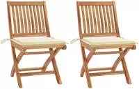 vidaXL Gartenst&uuml;hle 2 Stk. mit Cremen Kissen Teak Massivholz