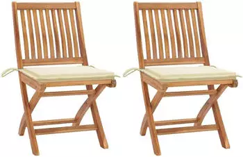 vidaXL Gartenst&uuml;hle 2 Stk mit Cremen Kissen Teak Massivholz 3062435