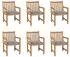 vidaXL Gartenstühle 6 Stk Graue Karomuster-Kissen Massivholz Teak 3073045