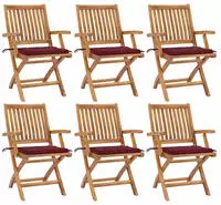 vidaXL Klappbare Gartenst&uuml;hle mit Kissen 6 Stk. Massivholz Teak