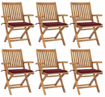 vidaXL Klappbare Gartenst&uuml;hle mit Kissen 6 Stk Massivholz Teak 3072759