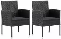 vidaXL Gartenst&uuml;hle mit Kissen in Schwarz 2 Stk. Schwarz Poly Rattan