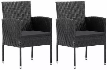 vidaXL Gartenst&uuml;hle mit Kissen 2 Stk Schwarz Poly Rattan 318706
