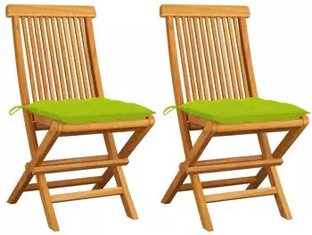 vidaXL Gartenst&uuml;hle mit Hellgr&uuml;nen Kissen 2 Stk Massivholz Teak 3062486