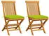 vidaXL Gartenstühle mit Hellgrünen Kissen 2 Stk Massivholz Teak 3062486