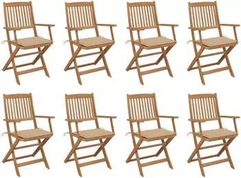 vidaXL Klappbare Gartenst&uuml;hle mit Kissen 8 Stk Massivholz Akazie 3075088