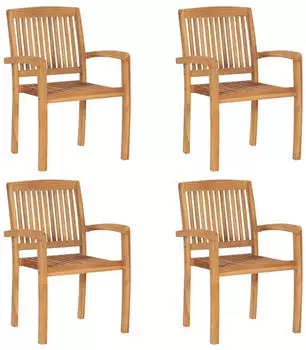 vidaXL Stapelbare Gartenst&uuml;hle mit Kissen 4 Stk Massivholz Teak 3073257