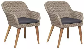 Deluke Gartenstuhl EGOS 2er Set Poly-Rattan 62,5x55x82cm Mit Polster Braun Gartenstuhl Rattan Outdoorst&uuml;hle Balkonst&uuml;hle