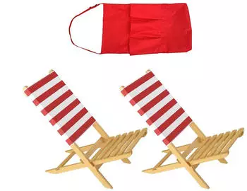 Erst-Holz Klappstuhl Strandstuhl Anglerstuhl Gartenstuhl mit Rot-Wei&szlig;em Bezug 10-350 Doppelpack in Tasche Rot
