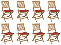 vidaXL Klappbare Gartenst&uuml;hle mit Kissen 8 Stk. Massivholz Akazie