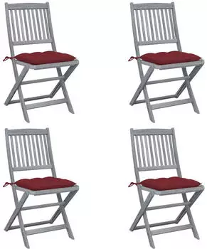 vidaXL Klappbare Gartenst&uuml;hle 4er-Set mit Kissen, Akazien-Massivholz (3064587)