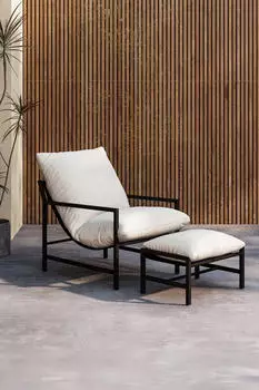 Venture Home Corso Gartenlounge-Sessel mit Fu&szlig;hocker, Polyester, schwarz