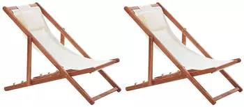 Beliani Avellino 2er-Set Klappbare Liegest&uuml;hle mit Ersatzbez&uuml;gen, Dunkles Akazienholz (AVELLINO)