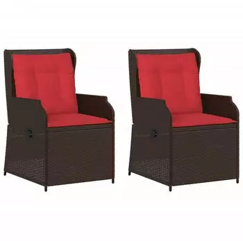 vidaXL Liege-Gartenst&uuml;hle 2er-Set mit Kissen, Polyrattan, Braun (368997)