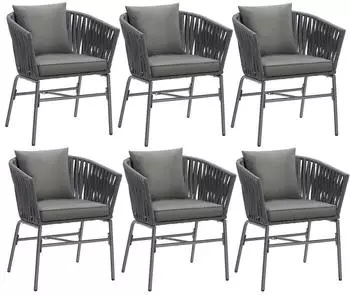 TecTake Stuhl-Set Valeiras im Rope-Design Polster 60x61x77cm 6er Set 61x60x77 cm