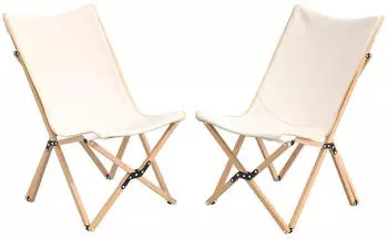 Costway 2er Set Campingstuhl Faltbar Bambusgestell Beige