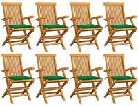 vidaXL Gartenst&uuml;hle mit Gr&uuml;nen Kissen 8 Stk. Massivholz Teak