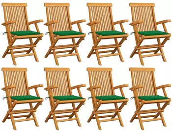 vidaXL Gartenst&uuml;hle mit Gr&uuml;nen Kissen 8 Stk Massivholz Teak 3072894