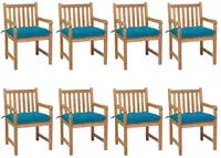 vidaXL Gartenst&uuml;hle 8 Stk. mit Hellblauen Kissen Massivholz Teak