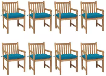 vidaXL Gartenst&uuml;hle 8 Stk mit Hellblauen Kissen Massivholz Teak 3073077
