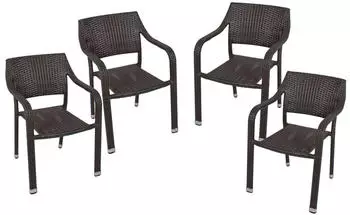 Deluke Gartenstuhl 4er Set VITO Kunststoff Coffee Stapelstuhl Wetterfest Gartenst&uuml;hle Outdoor Essst&uuml;hle
