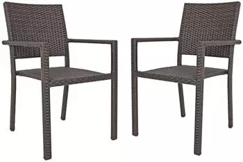 Deluke Gartenstuhl 2er Set LEIF Kunststoff Braun Stapelstuhl Wetterfest Terrassenstuhl Outdoor Essst&uuml;hle