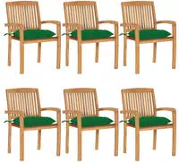 vidaXL Stapelbare Gartenst&uuml;hle mit Kissen 6 Stk. Massivholz Teak