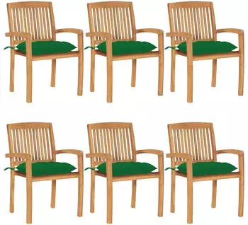vidaXL Stapelbare Gartenst&uuml;hle mit Kissen, Teak Massivholz, 6 Stk. (3073272)